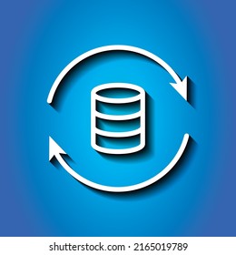 Database simple icon, vector. Flat design. White icon with shadow on blue background.ai