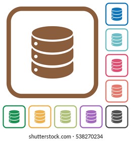 Database simple icons in color rounded square frames on white background