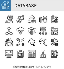 database simple icons set. Contains such icons as Cloud, Data protection, Backup, Computer storage, Database, Analytics, Cloud computing, can be used for web, mobile and logo