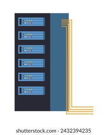 Database software for storing, securing and processing data on network. Isolated computing system designed to efficiently manage and serve files. Servers with slots and storage. Vector in flat style