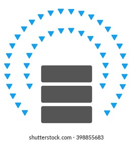 Database Sphere Shield vector icon. Style is bicolor flat icon symbol, blue and gray colors, white background, triangle dots.