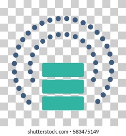 Database Sphere Shield vector pictograph. Illustration style is flat iconic bicolor cobalt and cyan symbol on a transparent background.