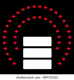Database Sphere Shield vector toolbar icon. Style is bicolor flat icon symbol, red and white colors, black background, rhombus dots.
