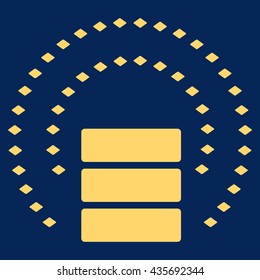 Database Sphere Shield vector toolbar icon. Style is flat icon symbol, yellow color, blue background, rhombus dots.