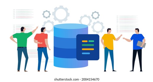 Database SQL structured Query language people team discuss coding for storing data in server using DBMS 