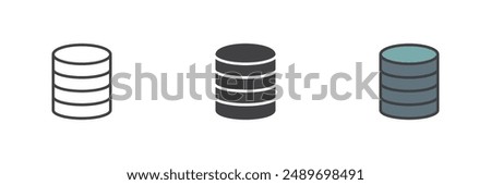 Database storage different style icon set. Line, glyph and filled outline colorful version, outline and filled vector sign. Data storage symbol, logo illustration. Vector graphics