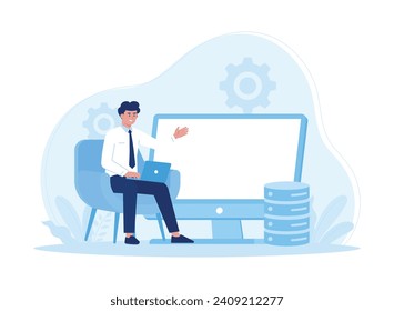 database storage management on laptops trending concept flat illustration