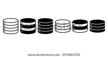 database storage server data icon symbol sign vector design black white color simple outline and black filled illustration colletion isolated