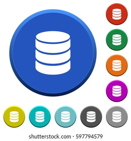 Database symbol round color beveled buttons with smooth surfaces and flat white icons