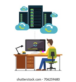 Database Synchronize Technology. Cloud Storage. Cloud Computing. Migration. Backup Concept. Data Center. 