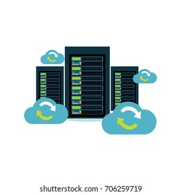 Database Synchronize Technology. Cloud Storage. Cloud Computing. Migration. Backup Concept. Data Center. 