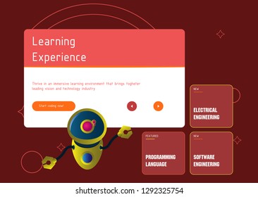 Database system and Big data flow processing concept, cloud database, robot vector, web hosting icons. Smart concept in database system - Vector