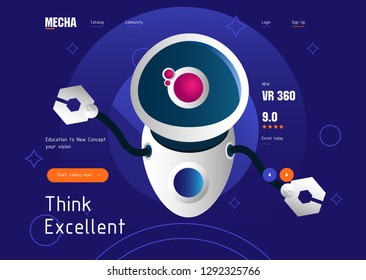 Database system and Big data flow processing concept, cloud database, robot vector, web hosting icons. Smart concept in database system - Vector
