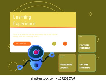 Database system and Big data flow processing concept, cloud database, robot vector, web hosting icons. Smart concept in database system - Vector