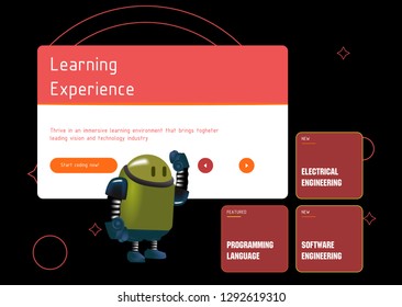 Database system and Big data flow processing concept, cloud database, robot vector, web hosting icons. Smart concept in database system