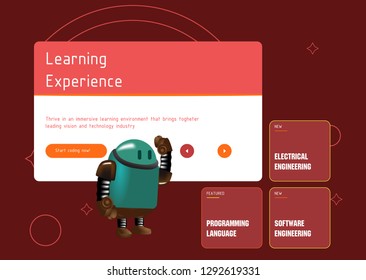 Database system and Big data flow processing concept, cloud database, robot vector, web hosting icons. Smart concept in database system