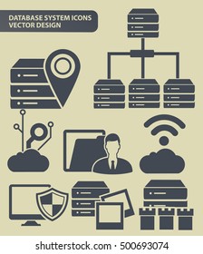 Database system and network icon set,clean vector