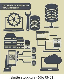Database system and network icon set,clean vector