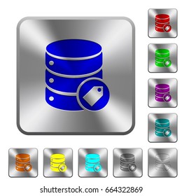 Database tag engraved icons on rounded square glossy steel buttons