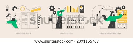 Database technology abstract concept vector illustration set. Big data engineering, automated analytics system, innovative big data solutions, business software, machine learning abstract metaphor.
