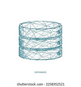 Datenbank. Technologie, polygonal, auf weißem Hintergrund. Einzige Vektorgrafik. Konzept für Low-Poly-Wireframe-Computer.
