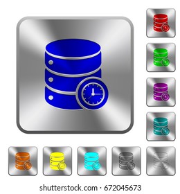 Database timed events engraved icons on rounded square glossy steel buttons