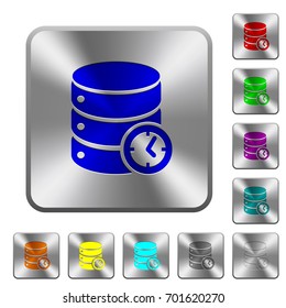 Database timed events engraved icons on rounded square glossy steel buttons