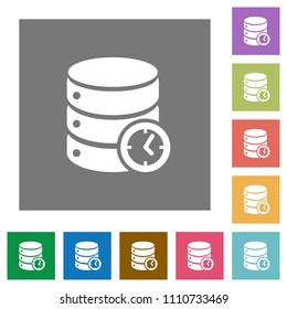 Database timed events flat icons on simple color square backgrounds