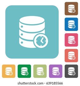 Database timed events white flat icons on color rounded square backgrounds