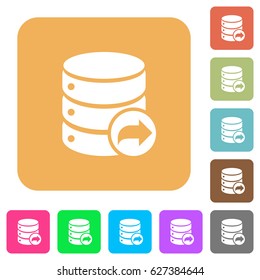Database transaction commit flat icons on rounded square vivid color backgrounds.