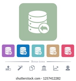 Database transaction rollback white flat icons on color rounded square backgrounds. 6 bonus icons included