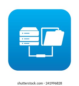 Database transfer icon on blue button,clean vector