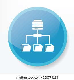 Database transfer icon on blue button,clean vector