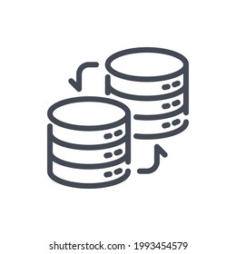Database transfer line icon. Server storage exchange vector outline sign.