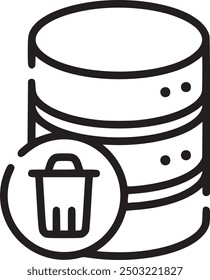 Database with a trash bin, representing data deletion or cleanup.  Database icon with a trash bin, representing data deletion, cleanup, and database management.