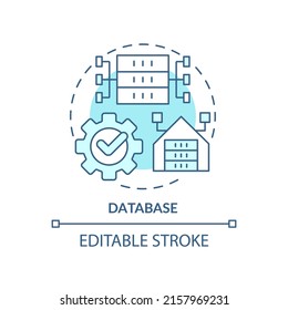 Database Turquoise Concept Icon. Electronic Data Storage Abstract Idea Thin Line Illustration. Computer Science. Isolated Outline Drawing. Editable Stroke. Arial, Myriad Pro-Bold Fonts Used