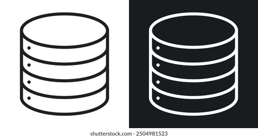 Database vector icon set black and white filled and outlined style.