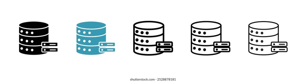 Database vector icon set in black and blue colors.