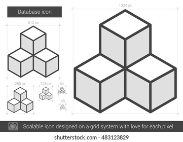 Database vector line icon isolated on white background. Database line icon for infographic, website or app. Scalable icon designed on a grid system.
