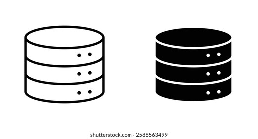 Database vectors icons set in filled and strokes on white background