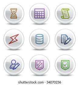 Database web colour icons, white circle buttons series
