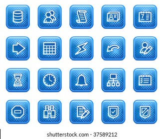 Database web icons, blue square buttons with dots