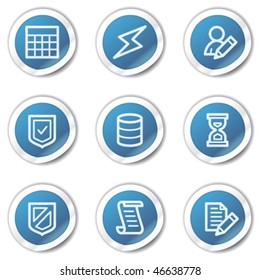 Iconos web de base de datos, serie de stickers azules