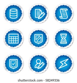 Iconos web de bases de datos, series de stickers azules