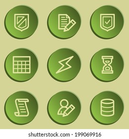 Database web icons, green paper stickers set