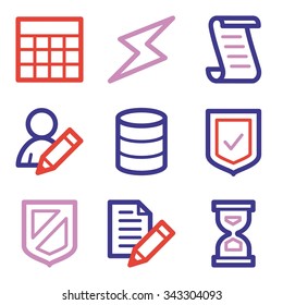 Database web icons, server and storage, script and users, table and firewall, vector stock signs
