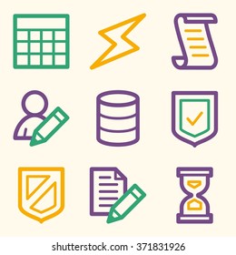 Database web icons, server and storage, script and users, table and firewall, vector stock signs