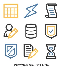 Database web icons, server and storage, script and users, table and firewall, vector stock signs