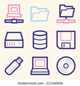 Database web icons set. Software and computers mobile symbols.