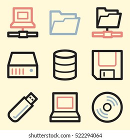 Database web icons set. Software and computers mobile symbols.